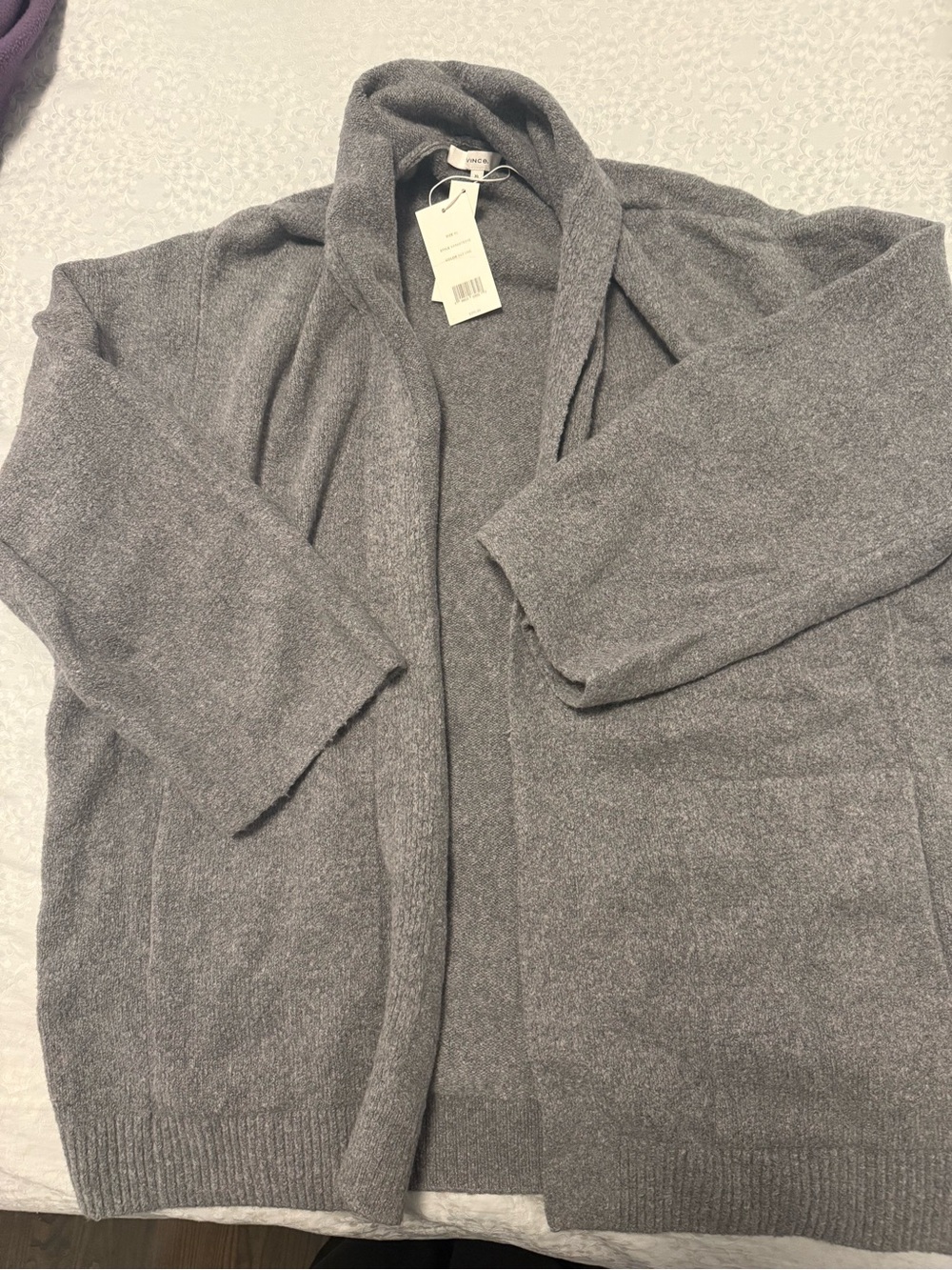 Vince Gray Open-Front Shawl Collar Sweater Cardigan NWT.